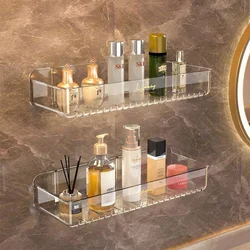 Bathroom White Shelf Rack Wall-mounted Washbasin No-punch Washroom Wall Mounted Cosmetic Storage Transparent Shelf Organiser