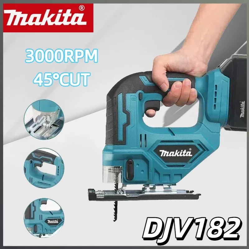 Serra de vaivém sem fio Makita DJV182: 18 V, 300 W, 0-2700 rpm, curso de 80 mm, ± 45 °   Ângulo de corte, trabalhos de ferramentas elétricas para corte de madeira/plástico/metal
