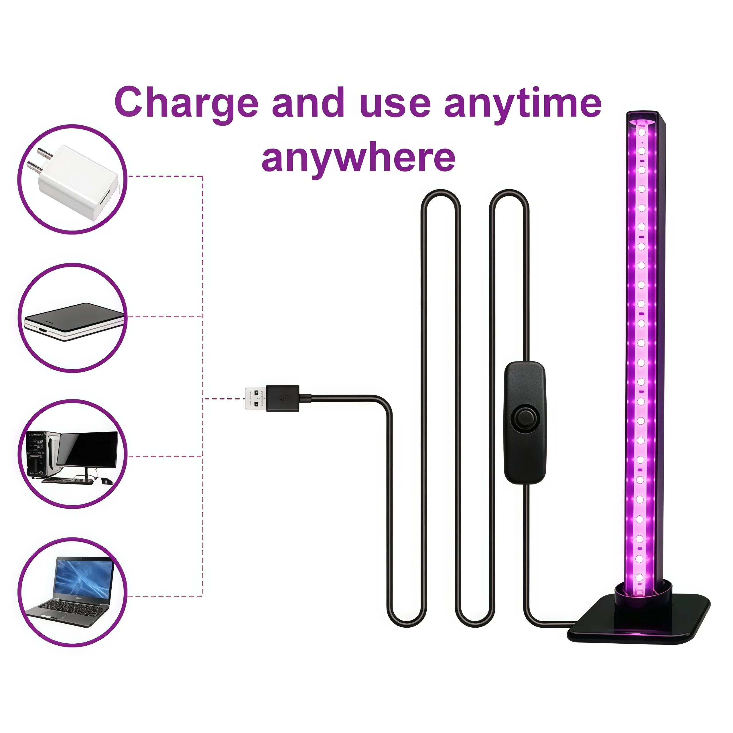 Desktop UV Black Light Bar 10W 30cm Ultraviolet Lamp Tube 365-395nm UV Strip Lights for Cabinet Shelf Party Decor LED Blacklight