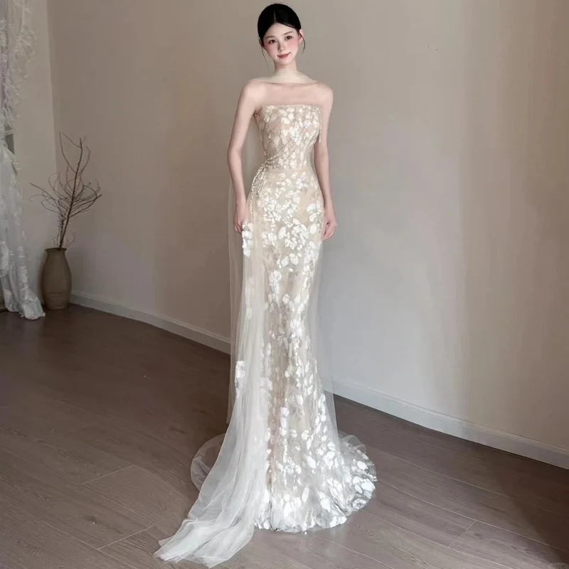 

Ультра-роскошное свадебное платье-халат с эффектом хвоста русалки, вечернее платье-бюстье с завышенной талией, индивидуальный пошив, на заказ