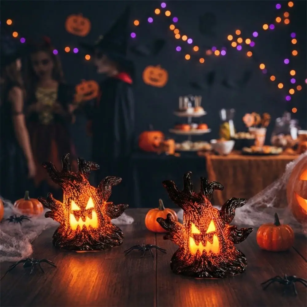 Resin Halloween Monster Tree Light Ornament Mini Tree Stump Glow Effect LED Ghost Decor Lights Freaky Simulated Tree