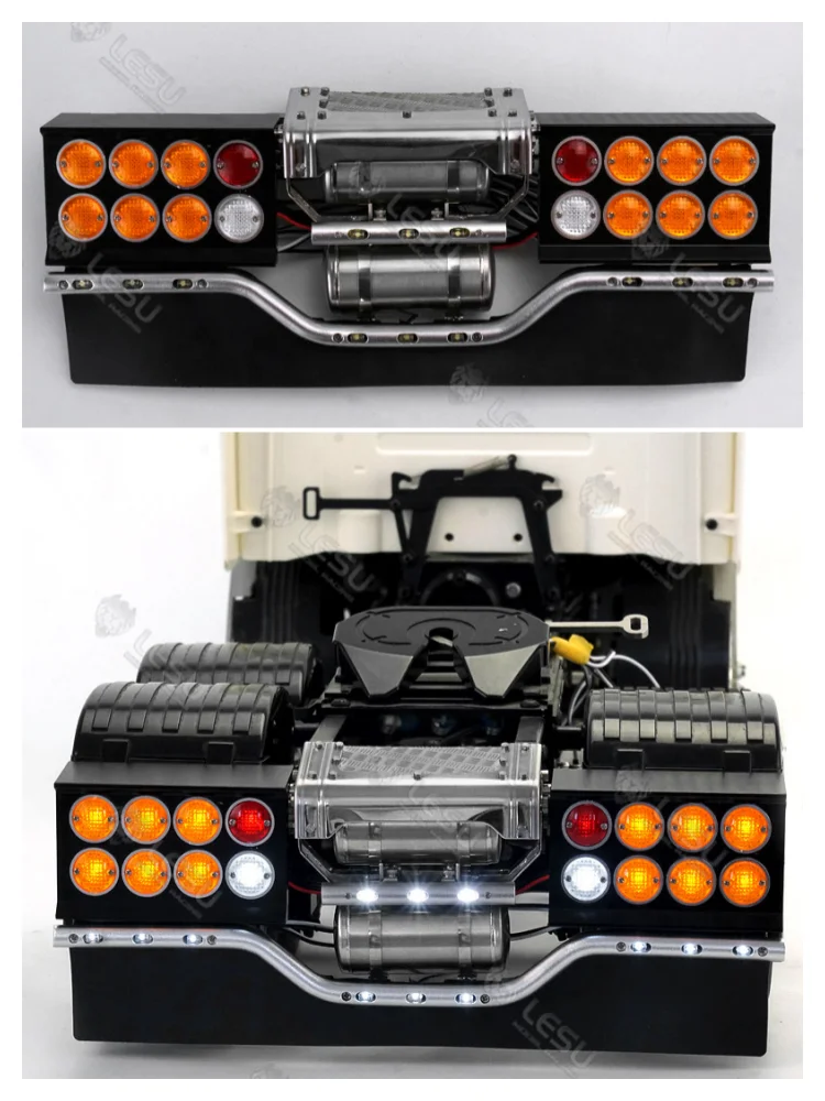 LESU Metall-Heckträger mit Rücklicht, Warnlicht und Kraftstofftank-Set für Tamiya R470 R620 1/14 RC-Traktor-LKW-Modell, Upgrade-Teile – Detail 8