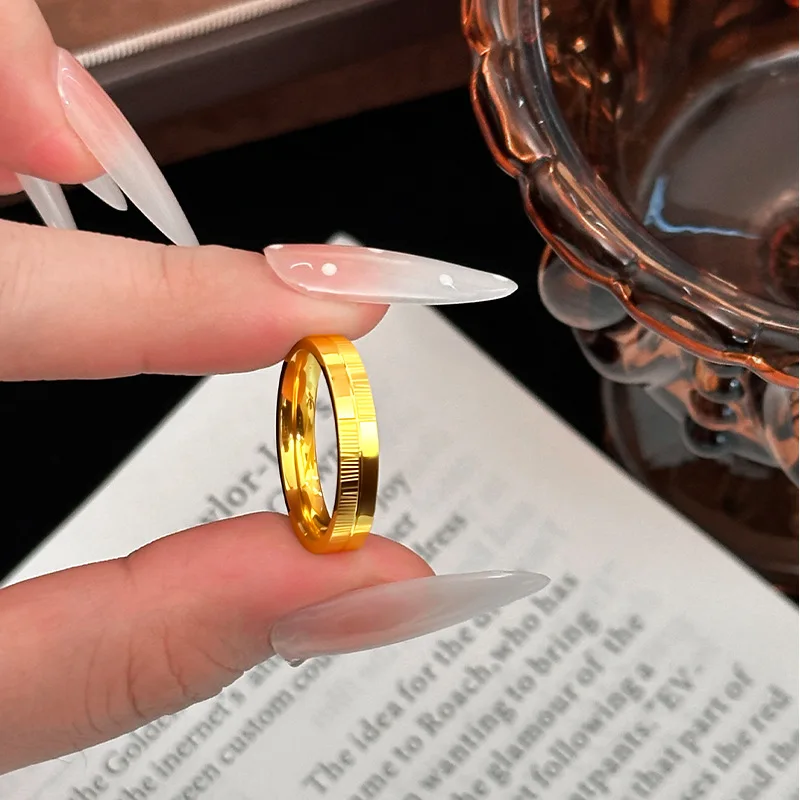 Light Luxury Vintage Mid-century Design CNC Car Flower Vertical Pattern Plaid Ring Couple Ring Adjustable