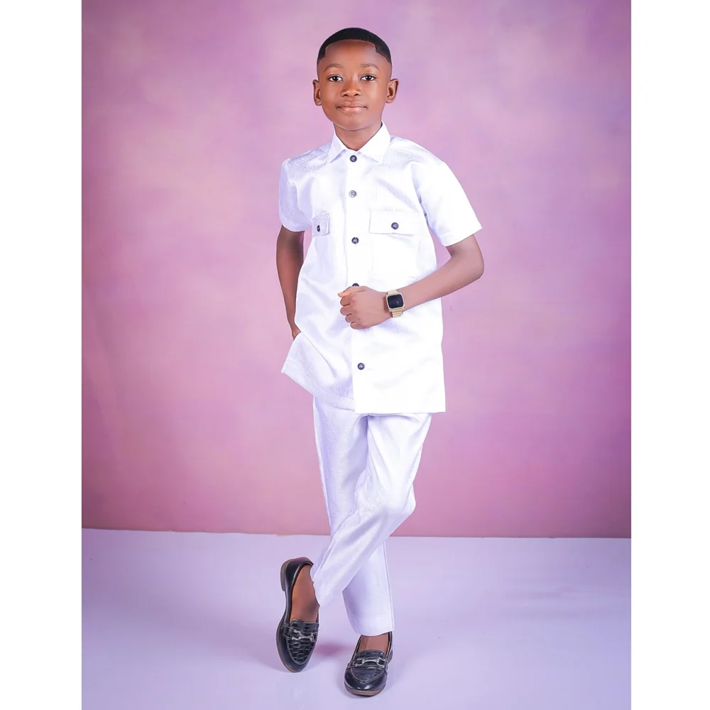 

Boy Suits Fashion Short Sleeves Single Breasted Children's Clothing Summer Stand Collar Formal Fashion Daily Kids Clothes
