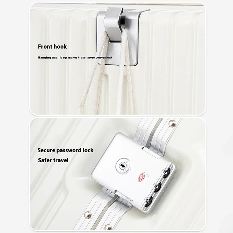 حقيبة سفر ABS مقاس 20/24/26 بوصة متعددة الوظائف بإطار من الألومنيوم مع حامل أكواب قابل للسحب وخطاف أمامي للرحلة