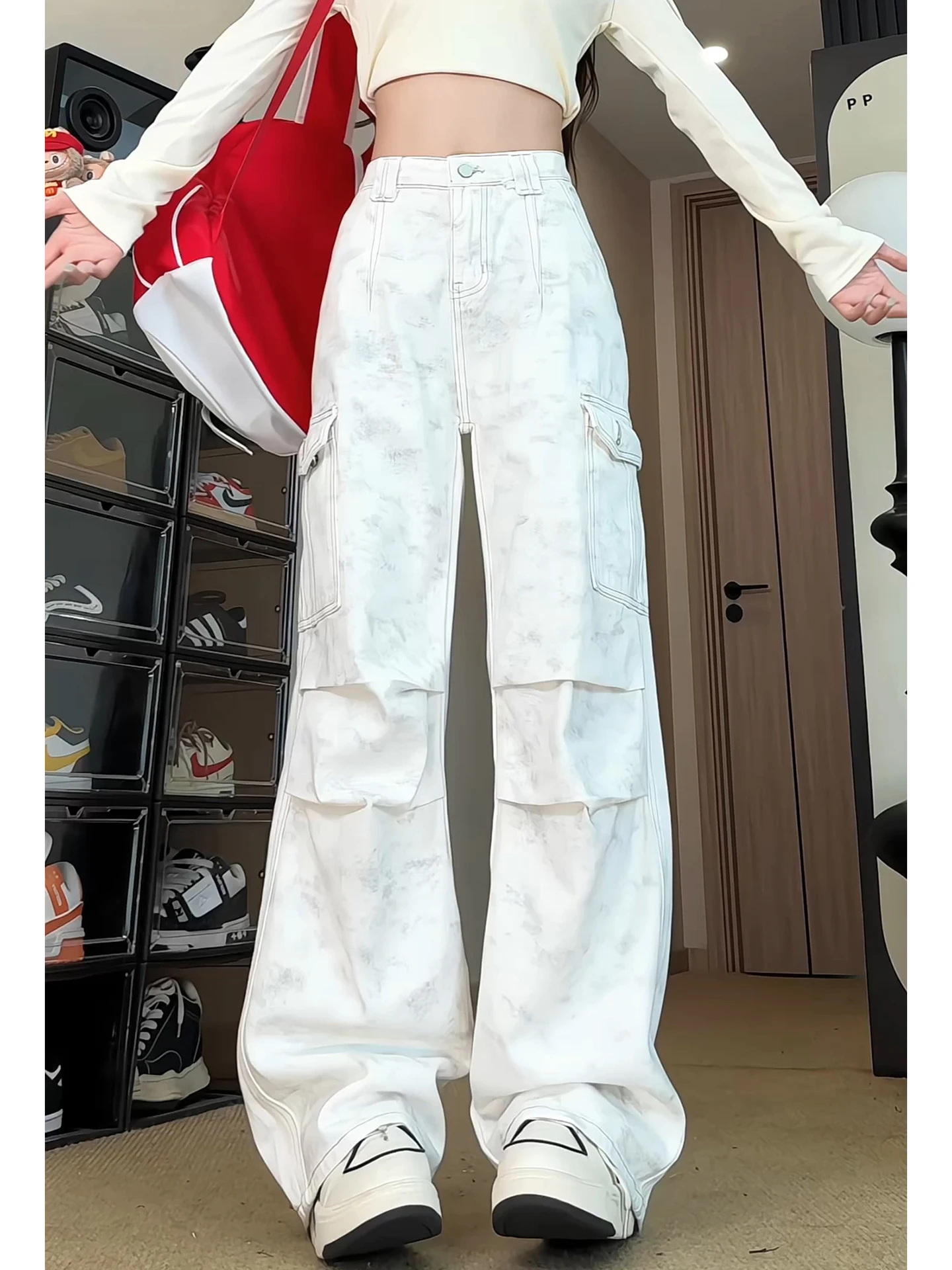 

Американские мужские джинсы с широкими штанинами, модные брендовые осенние рабочие брюки, удлиняющие ноги, повседневные, с высокой талией, из хлопка