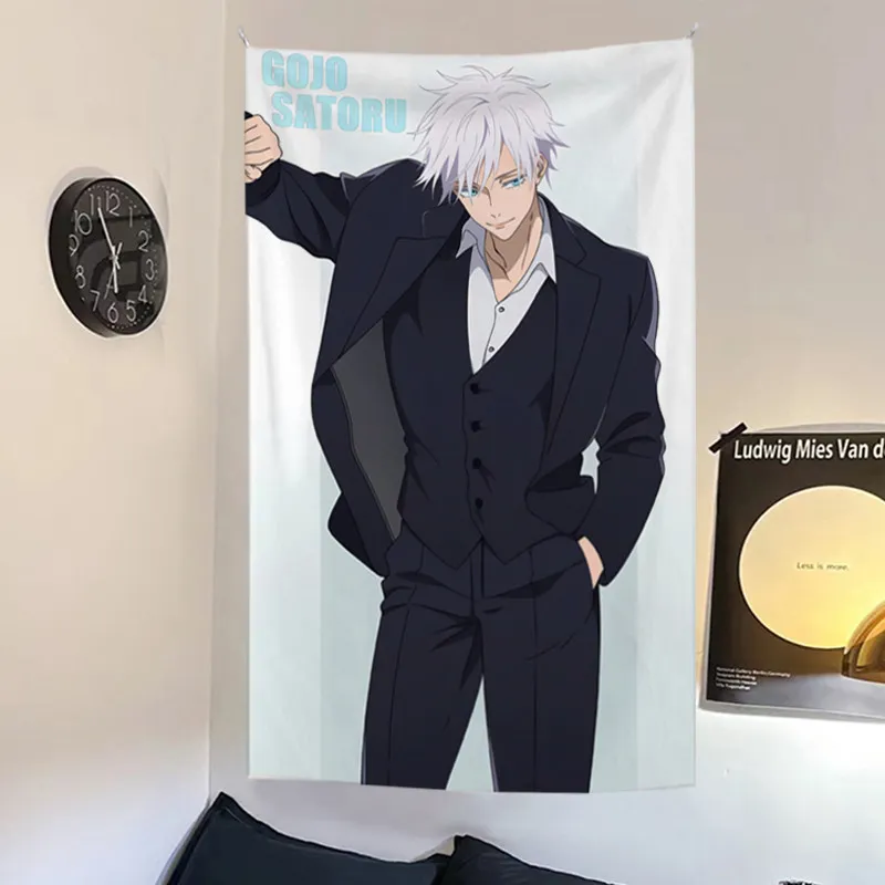 Hot Japanese Anime Gojo Satoru Print Vertical Tapestry Ins Style Aesthetic Bedroom Living Room Wall Decor