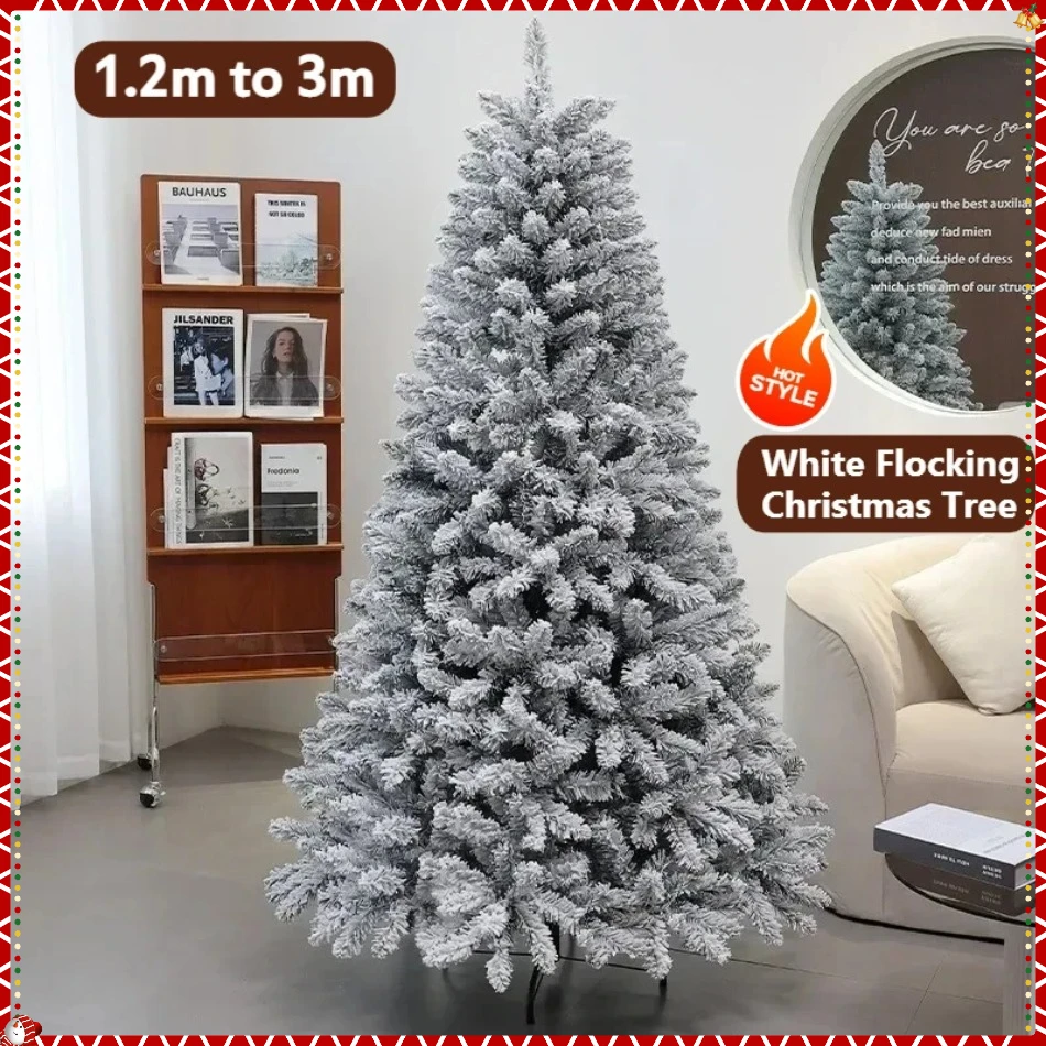 

PVC Artificial Christmas Tree Encryption White Flocking Large Christmas Tree 1.2M-3M with LED Lights Christmas Home Decoration