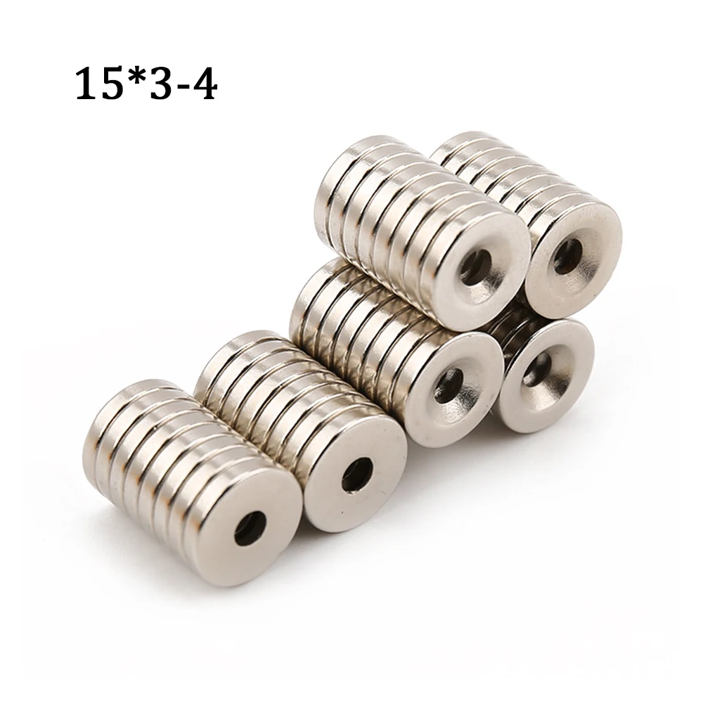 15/20/30/50 Pcs 15x3-4 mm Round NdFeB Neodymium Magnet N35 Super Powerful Small imanes Permanent Magnetic Disc 15x3 Hole 4