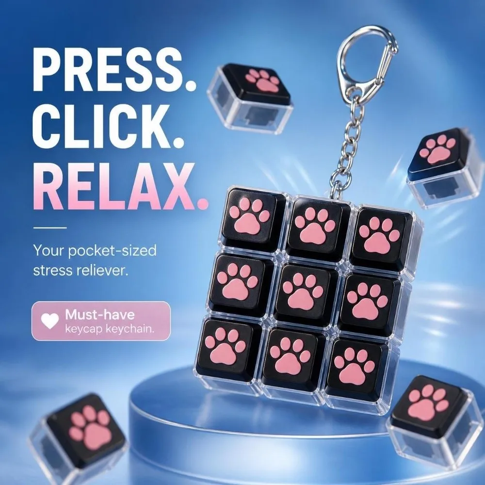 4/9 Keys Anti-stress Pendant Mechanical Keyboard Stress Relief Clicker Cat Paw Finger Button Decompression Keyring