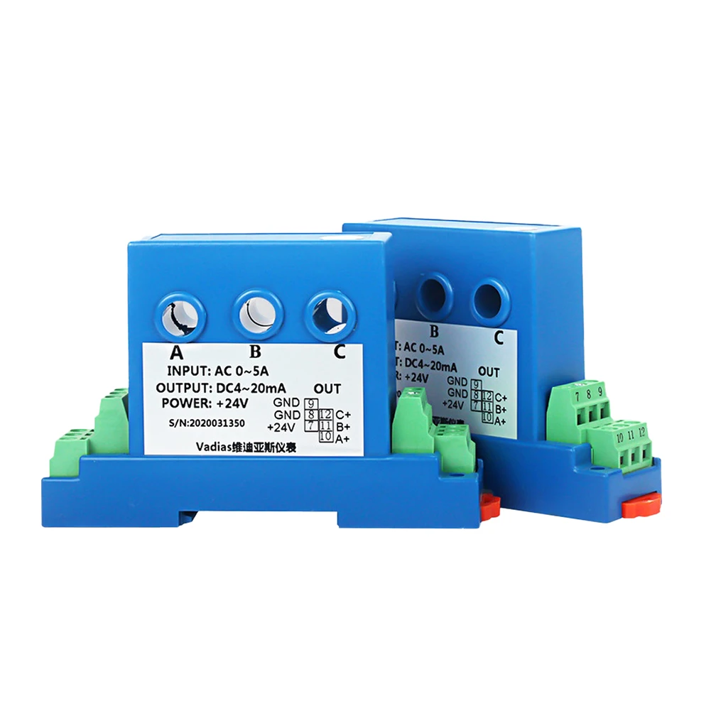 Three Phase Current Measurement Device for Energy Management DC24V Supply 4-20mA Output Blue ABS Enclosure 7x14x4cm