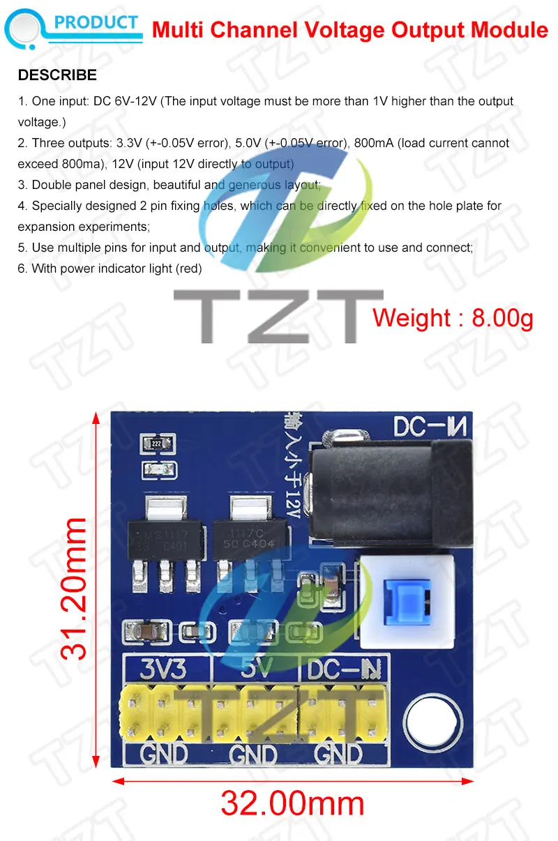 TZT 1/3/5PCS DC-DC 12V auf 3,3V 5V Abwärtswandler-Netzteilmodul für Arduino – Detail 1