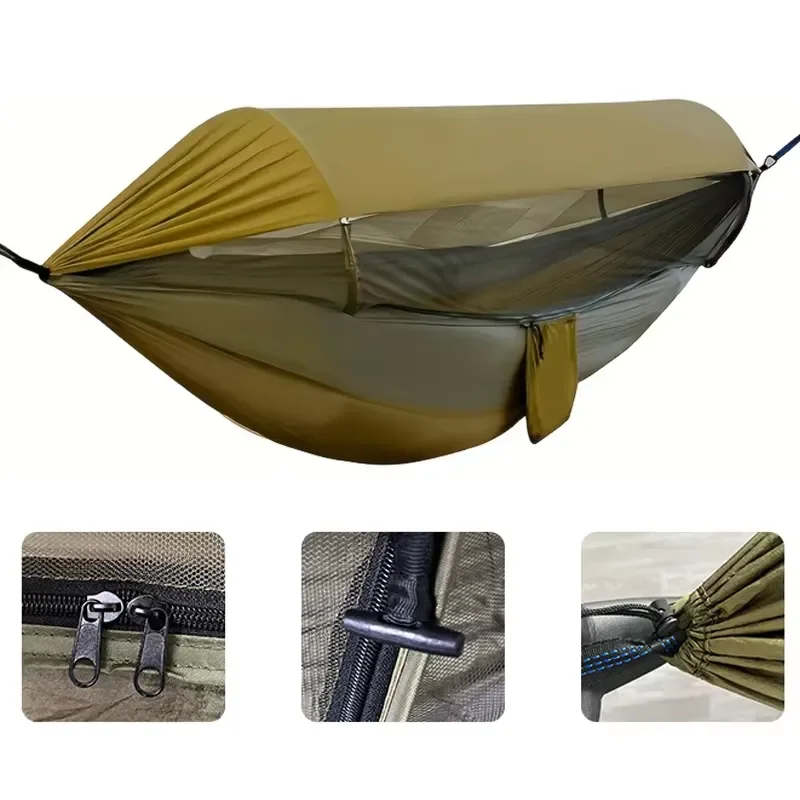 2 Person Outdoor Camping Hammock with Mosquito Net Automatic Quick Opening Portable Travel Sleeping Bed Sunshade Hammock