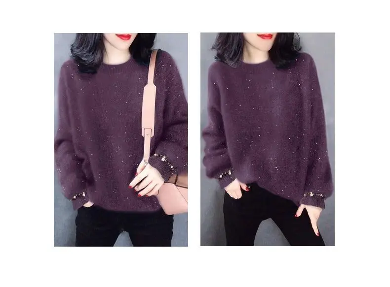 Imitation Mink Fur Lazy Style Round Neck Pullover Loose Knit Sweater Women\'s Winter New Style