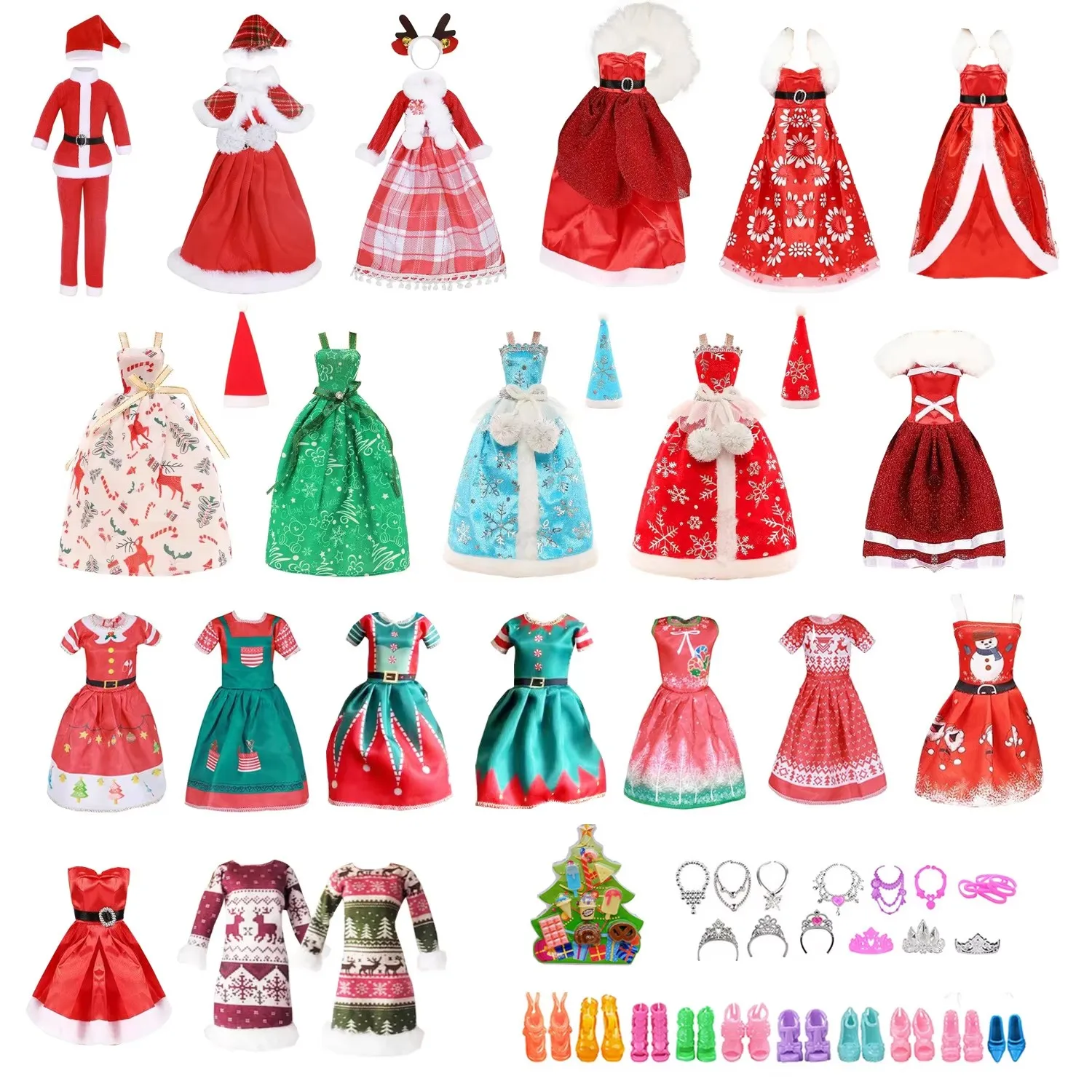 32PCS/Set Doll Christmas Gift Cute Dress Accessories for 11.5inch doll,with 9 Decorations 10 Shoes 5 Necklace 5 Crown 3 Clothes