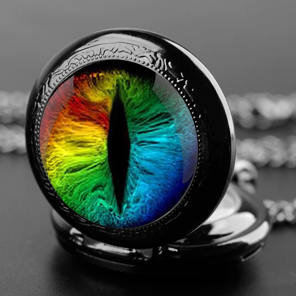 Exquisite Cat Pupil Glass Dome Quartz Pocket Watch Necklace Pendant Gifts For Women Man with Fob Chain