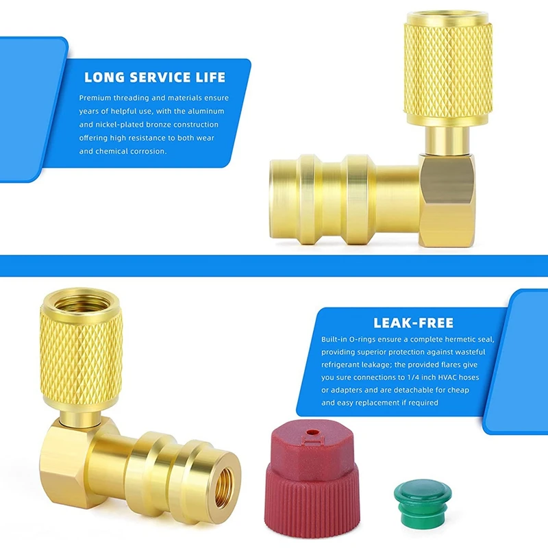 1Pc 90 Degree R12 To R134A AC Fitting Port Retrofit Conversion,Fits For Conditioner Refrigerant With 1Pc Cap