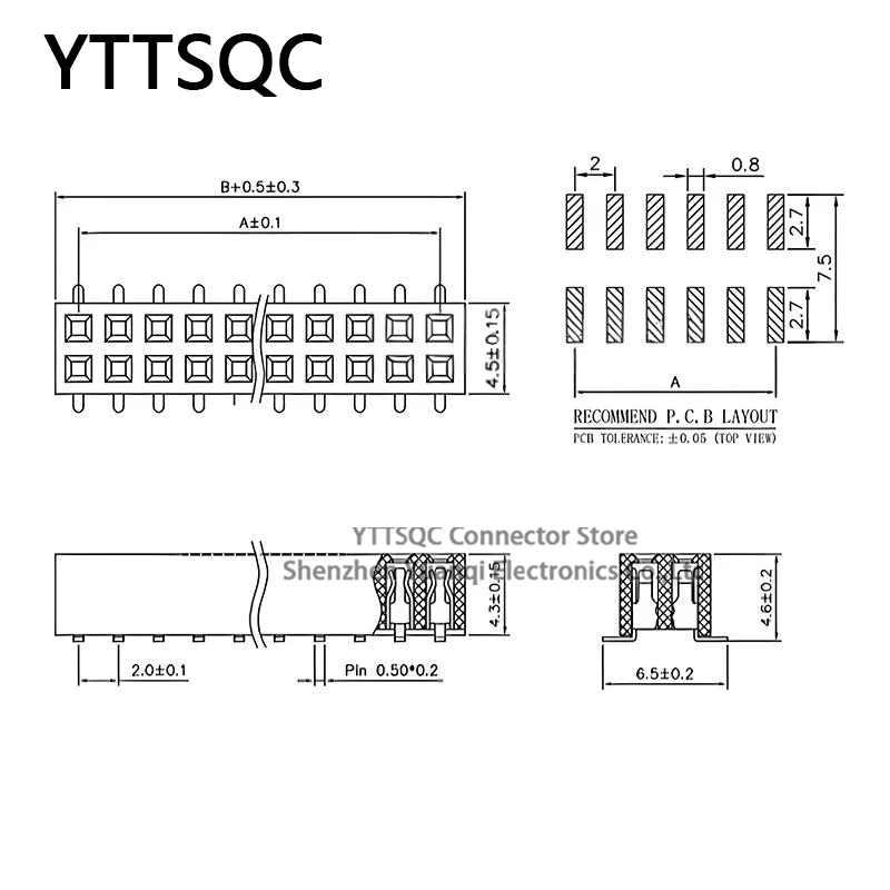 20pcs 2.0mm SMT SMD Double Row Female Socket 2x2/3/4/5/6/7/8/9/10/12/16/20/40/ PIN Female Header Connector Surface Mount