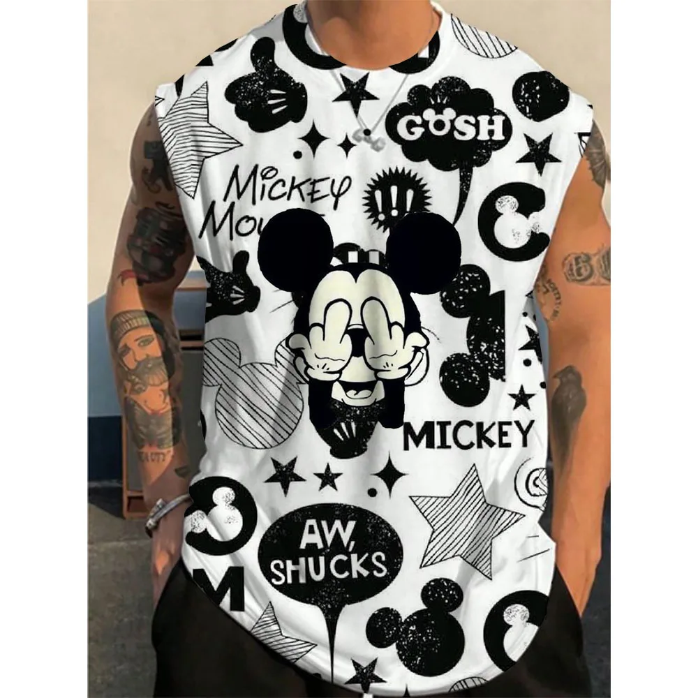 Men Bodybuilding Tank Tops Gyms Workout Fitness Disney Mickey Mouse Running Clothes Stringer Singlet Male Summer Casual Vest