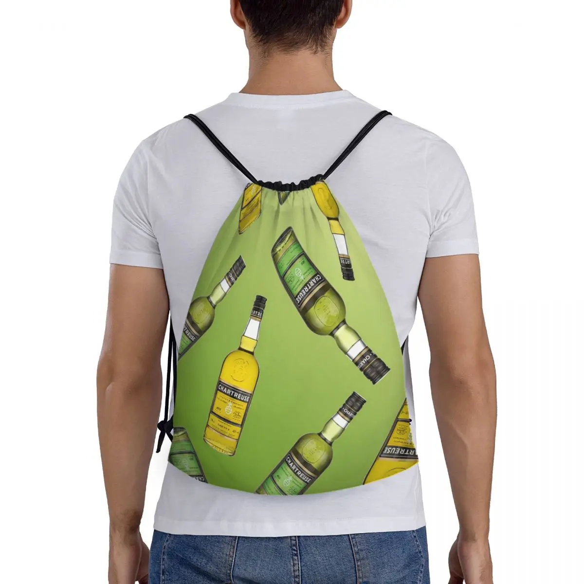 

Green Chartreuse Bottle Oil Painting Drink Backpacks Multi-function Drawstring Bags Sports Bag Book Bags For Man Woman School