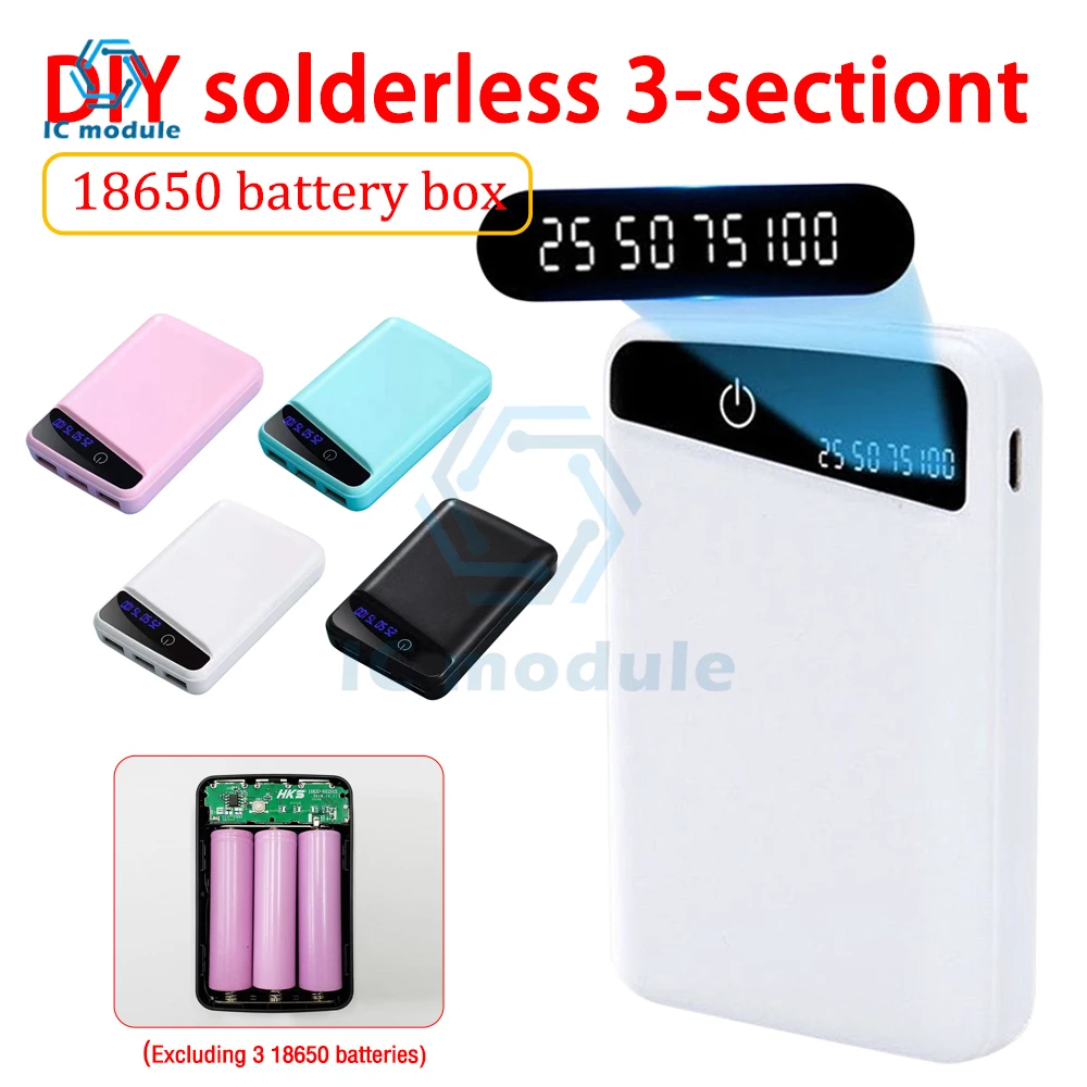 18650 DIY Power Bank Case 3 USB Output Ports Plastic Shell Box with LCD Display Mobile Power Bank Case No Welding