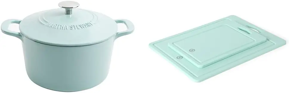 

Gatwick 7 QT Enamel Cast Iron Dutch Oven, Blue & BPA Free Plastic Cutting Board (16" x 12" and 12" x 8") - Blue - Dishwasher Saf