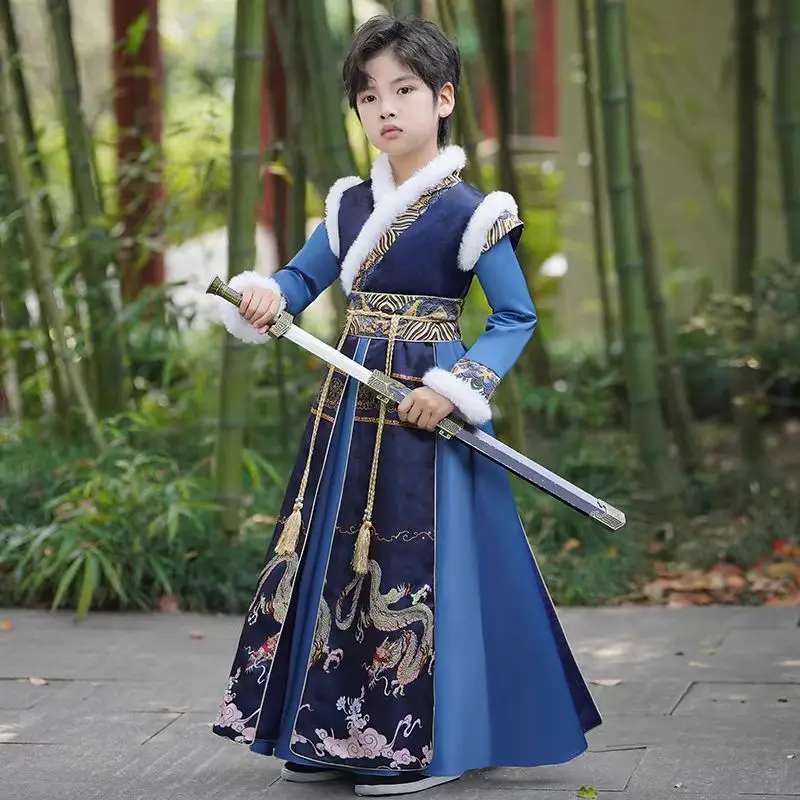 Boys' Chinese Style Printed Hanfu 2026 New Winter Boys' New Chinese Tang style Hanfu Children's Warm Ancient Hanfu For GiftLI820