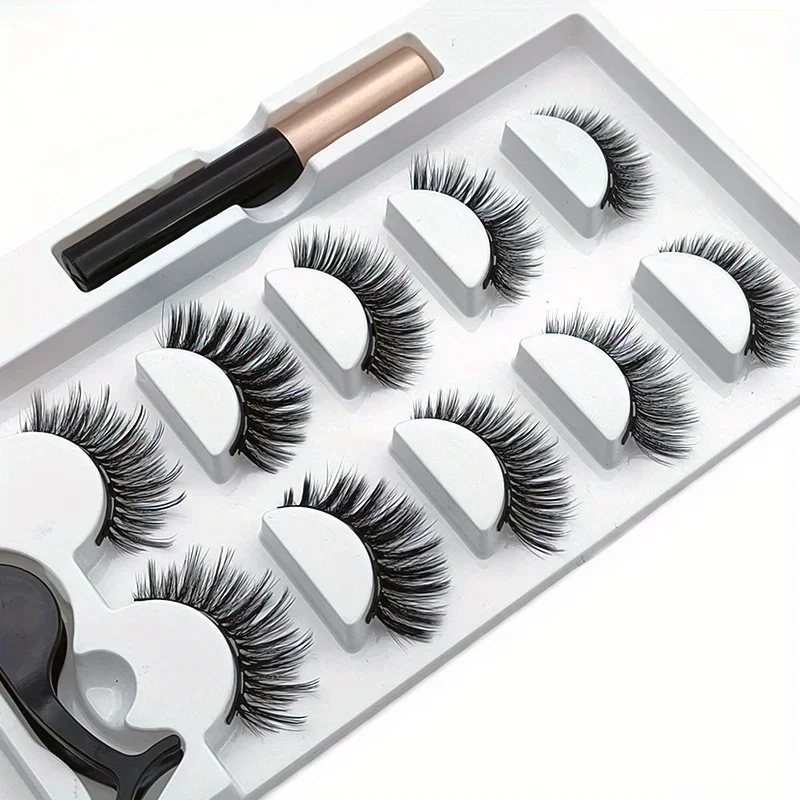 Fluffy Extended Magnetic Fake Lashes 5 Pairs Set Glue Free Design with Magnetic Liner for Dating Wedding Daily Makeup