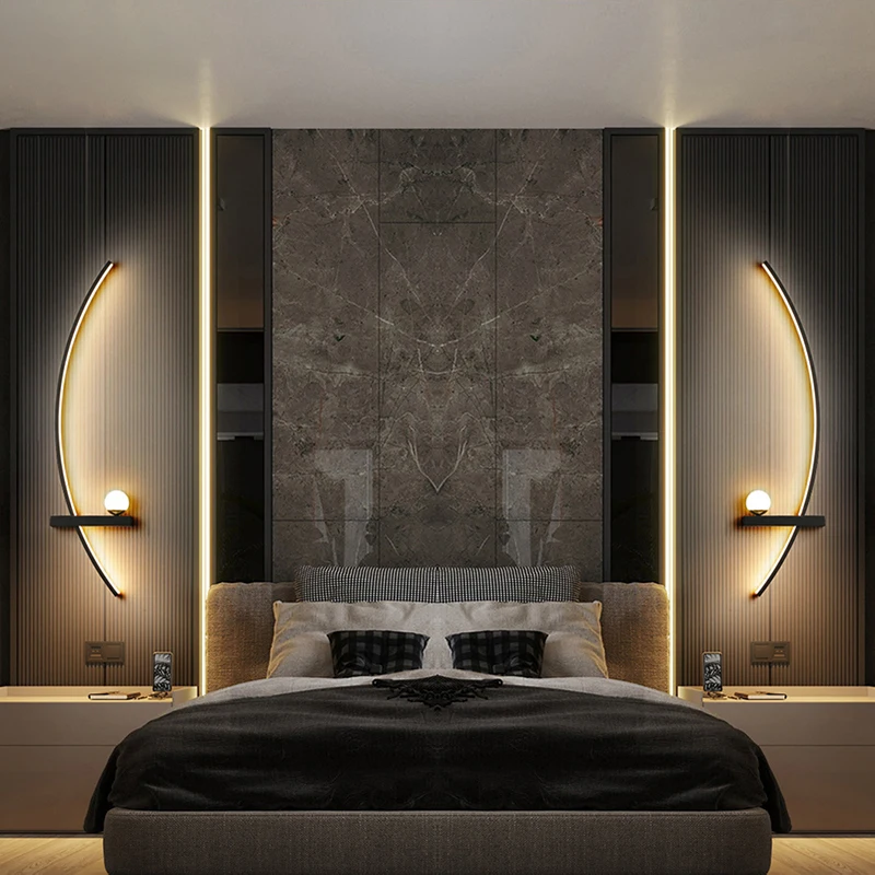 

Современные светодиодные настенные светильники с простыми линейными светильниками для спален, спален, гостиных, кабинет, лестницы, украшения дома