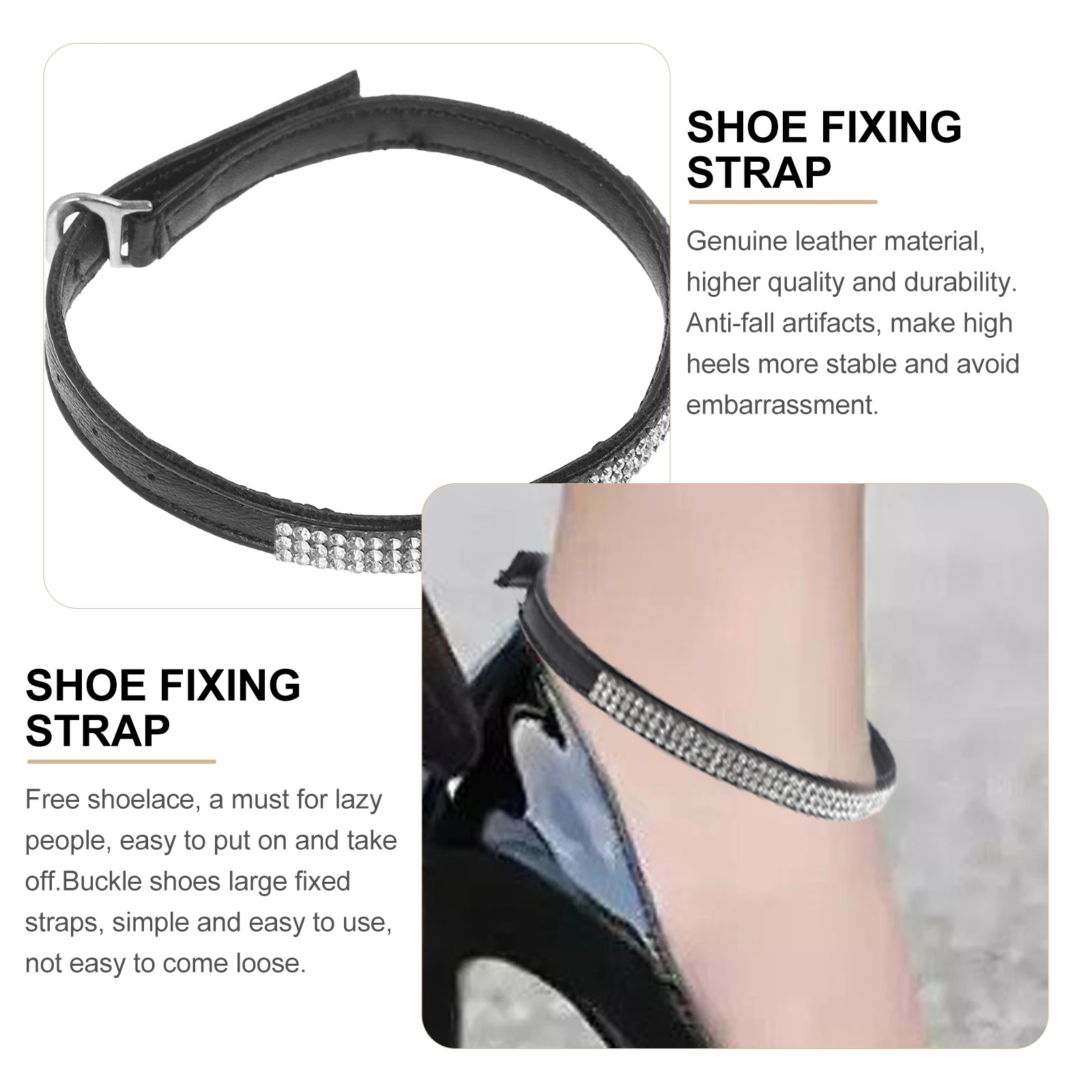 

Shoe Lace Anti slip Women Heel Straps High Heels Laces Rhinestone Non tie Shoe Straps For Heels Ankle Shoes Black