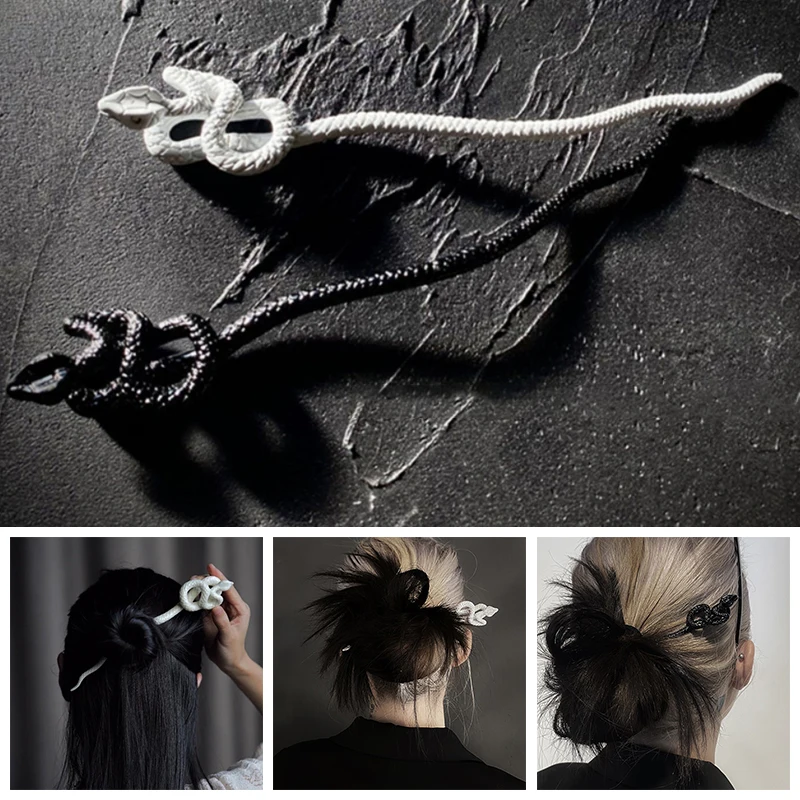 Jewelry Hairpin Gothic Black White Snake Hair Stick China Ancient Style Hair Clip Women Fashion Headwear Party Hair Accessories