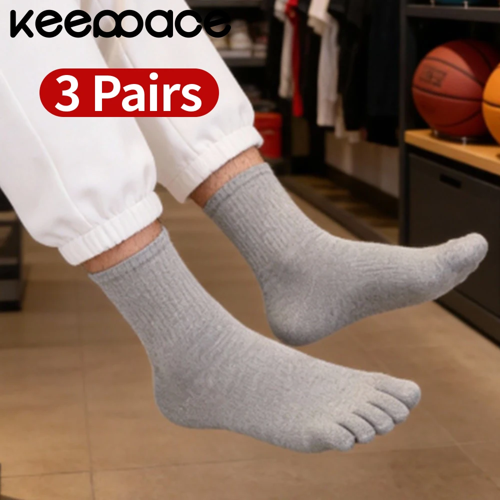 Keeppace 3 زوج الرجال تو منفصلة إصبع الجوارب تنفس المضادة للانزلاق القطن كرة السلة الأوسط جوارب أنبوبية خمسة أصابع الجوارب داخلي #3
