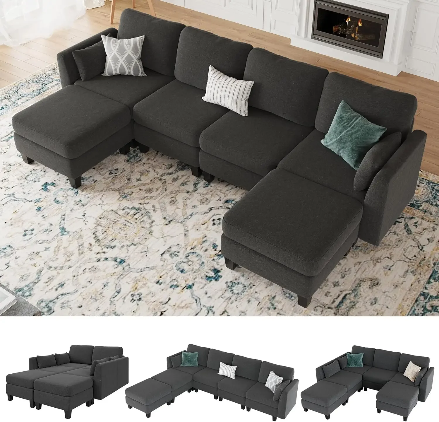 Modular Sectional Sofa, Convertible U Shaped Sofa Couch with High Density Memory Foam, Living Room, Sectional Sofa, Dark Grey