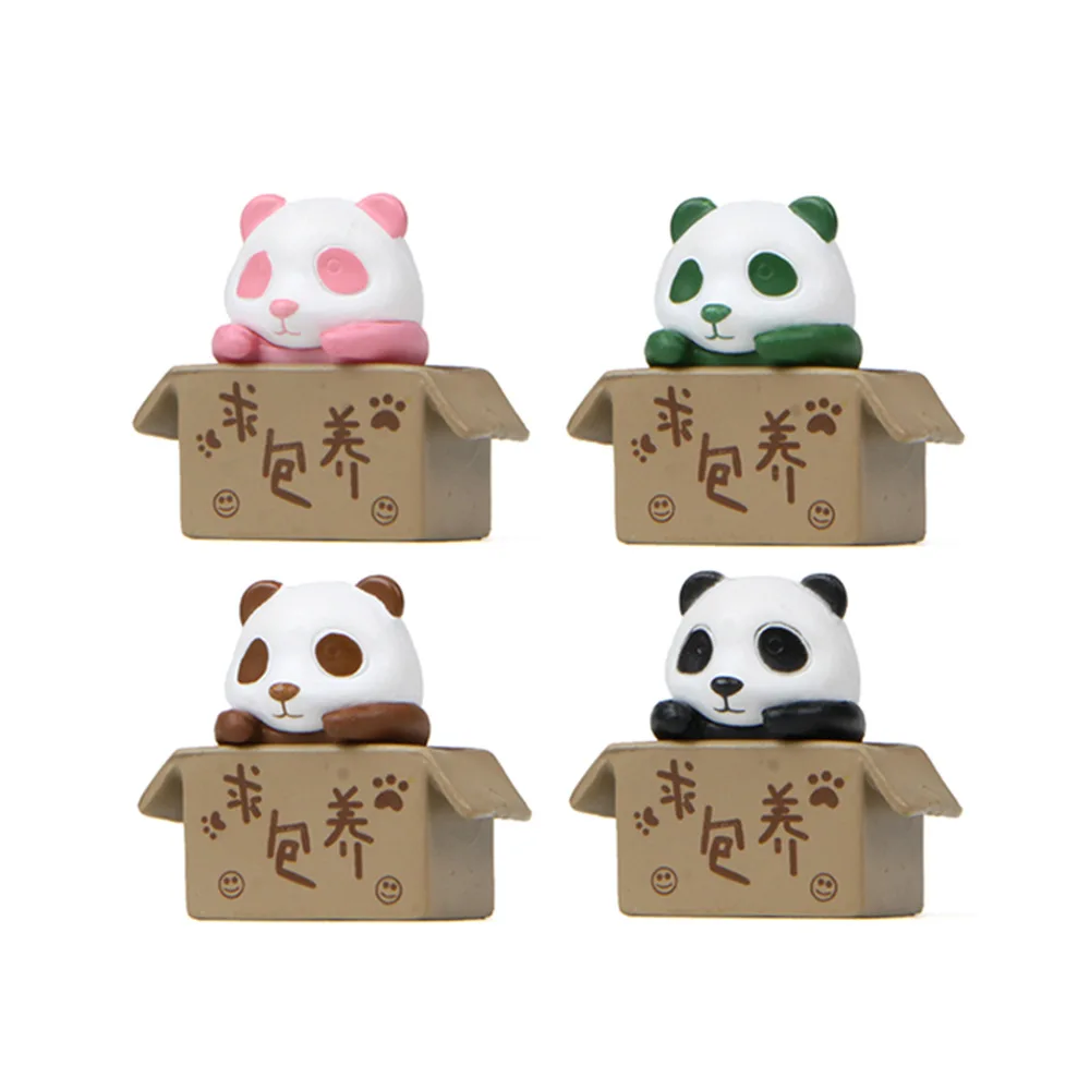 1PC 4PCS Colored Panda In The Box PVC Figures Desktop Decoration Micro Landscape Ornaments Accessories Home Decor Baby Kids Toys