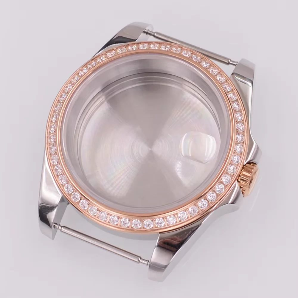 

40MM Rose gold Pig mouth Watch Case Sapphire Glass Fit NH34 NH35 NH36 PT5000 ETA2824 ST2130 Movement