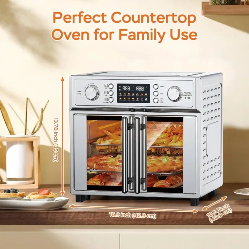 27.5QT French Door Air Fryer Toaster Oven Combo Countertop Oven with 14 Presets Digital Control Stainless Steel Large Toaster O