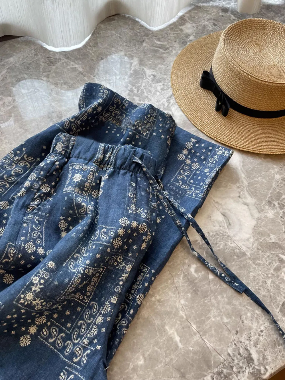 

Горячая распродажа: широкие брюки с принтом, синие, из мягкого хлопка, длинные, повседневные, для отдыха, удобные, для ежедневной носки, для женщин.