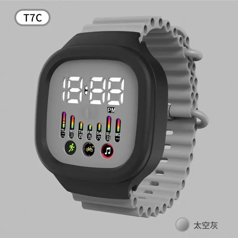 رائجة البيع للموسم الجديد LED ساعة إلكترونية T7C الشمبانيا الأسود المحيط حزام موضة طالب ساعة رياضية رقمية الهدايا
