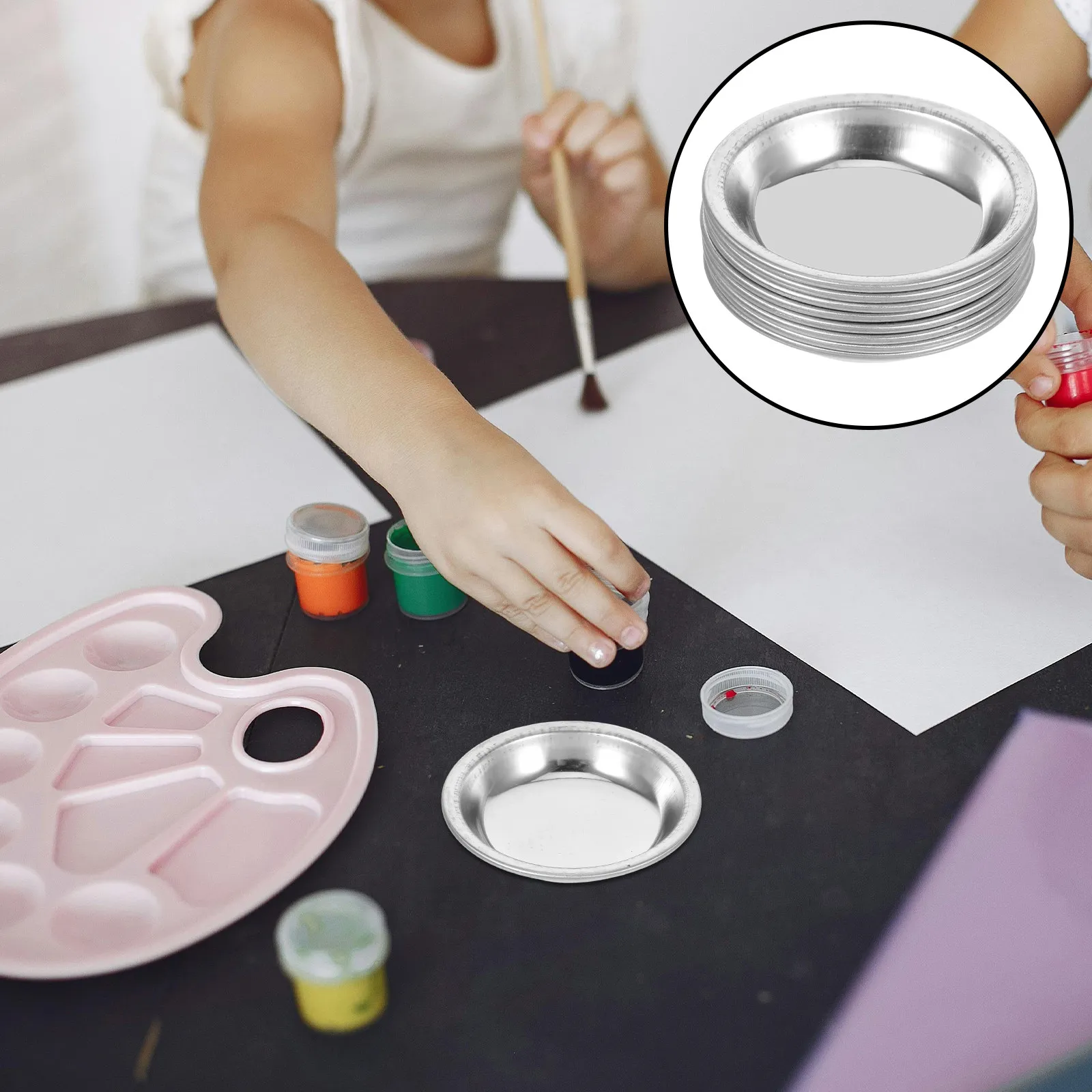 

Набор из 8 круглых палитр из нержавеющей стали для смешивания красок, компактные, прочные, с гладкой поверхностью, для художников, для акварели и масла