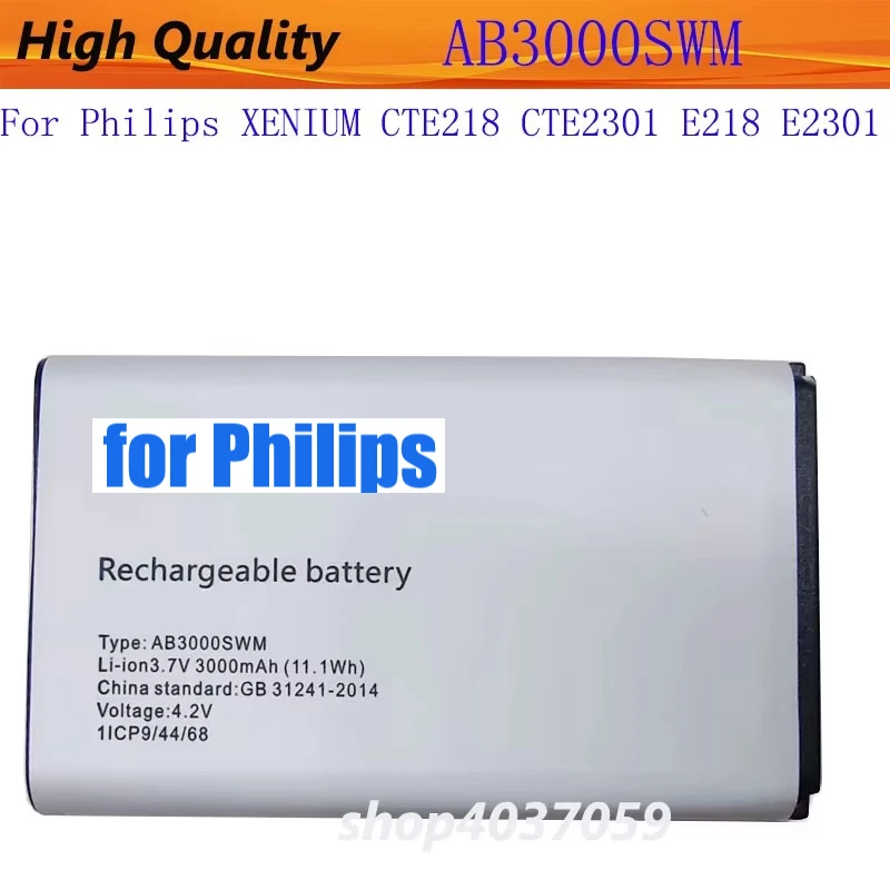AB3000SWM Battery For Philips E218 E2301 Cellphone Original Batterie for XENIUM CTE218 CTE2301 Phone