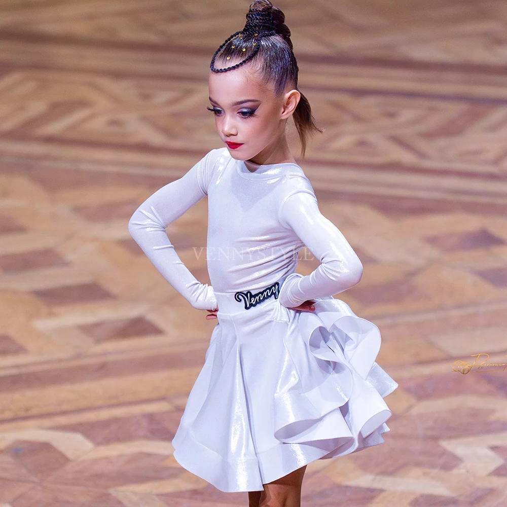 

Vennystyle Latin Dance Dress Women Ballroom Competition Faux Leather Full Skirt Professional Standard Social Dancewear