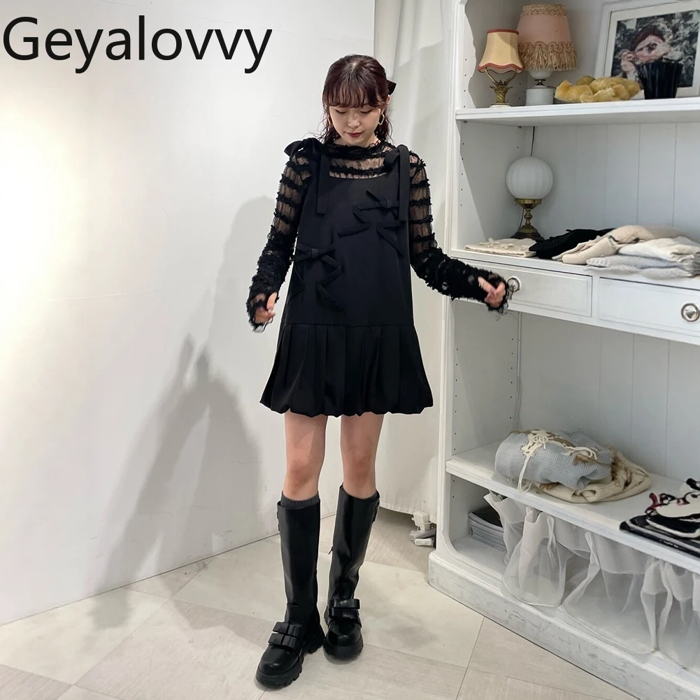 เสื้อยืดแขนยาวสไตล์ญี่ปุ่น ผ้าชีฟองยืดหยุ่นสูง แต่งระบายหวานๆ สำหรับผู้หญิง ใช้เป็นเสื้อตัวในได้หลากหลาย