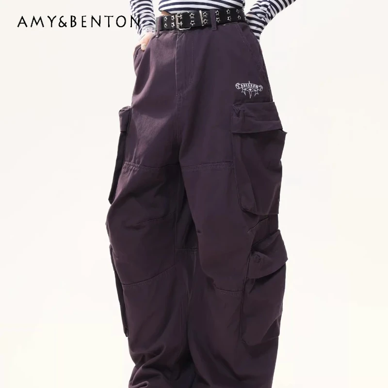 

Vintage Design Multi-Pocket Street Embroidery Women's Overalls 2026 Spring Sweet Cool Versatile Straight Wide-Leg Pants Ladies