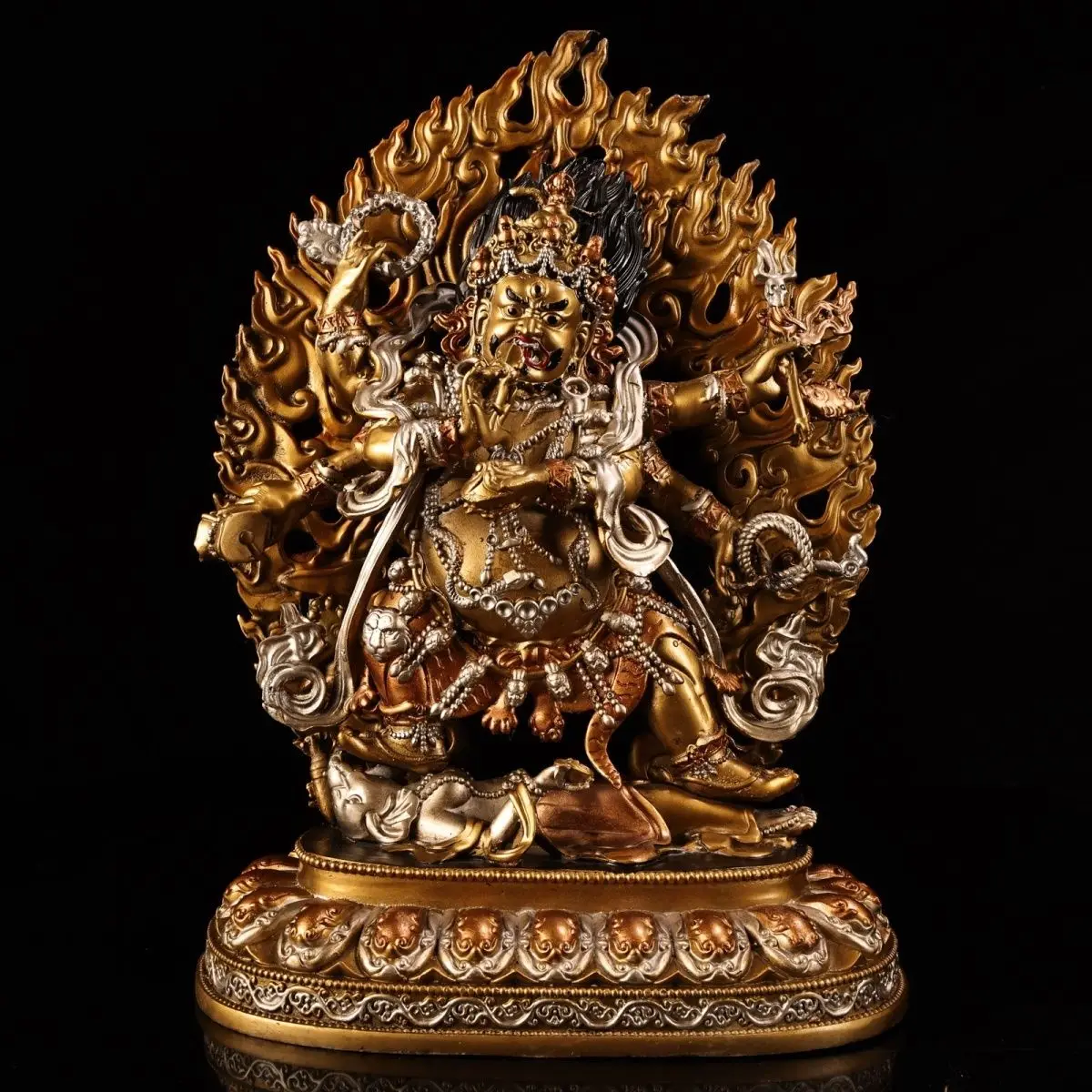 Vintage Gilded Six‑Armed Mahakala Statue Tibetan Buddhism Dharma Protector Home Altar Worship Decor Home Decoration Accessories