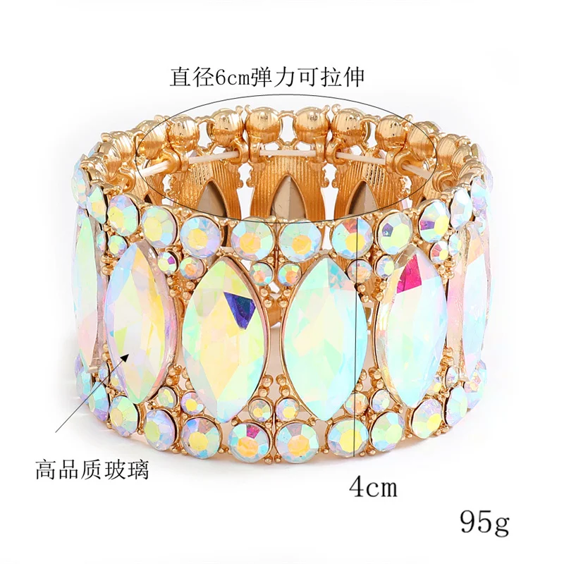 Cross border New Product European and American Exaggerated Bracelet Fashion Personality Alloy Colorful Glass Handpiece