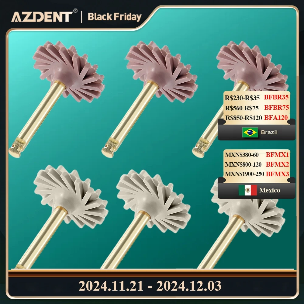 AZDENT 6pcs/box Dental Composite Resin Polishing Disc wheel Kit Brush Burs Silicone with Diamond disc 2 Step Polishing