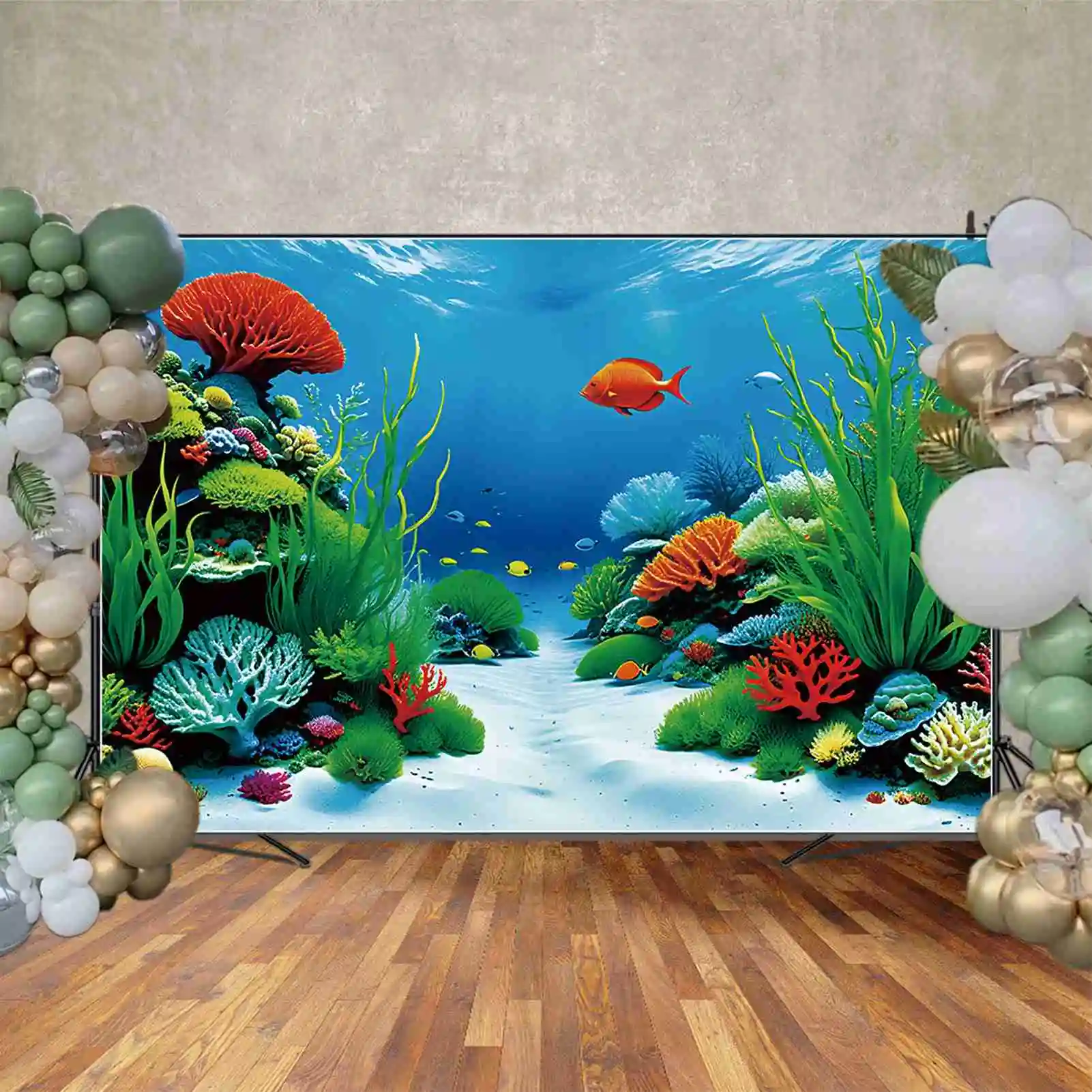 MOON.QG Bright Red Blue Green Aquarium fondali ragazze Coral Sea Grass compleanno sfondi accessori per fotochiamate per feste personalizzate
