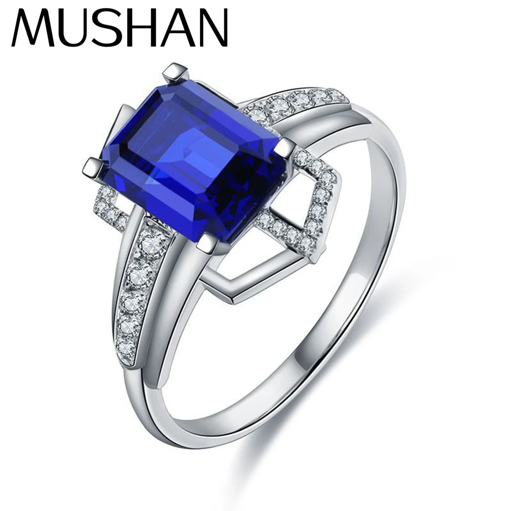 

MUSHAN Custom Jewelry 925 Sterling Silver Ring Lab Blue Sapphire Oval Promise Ring for Women 18K Gold Plated Anniversary Rings