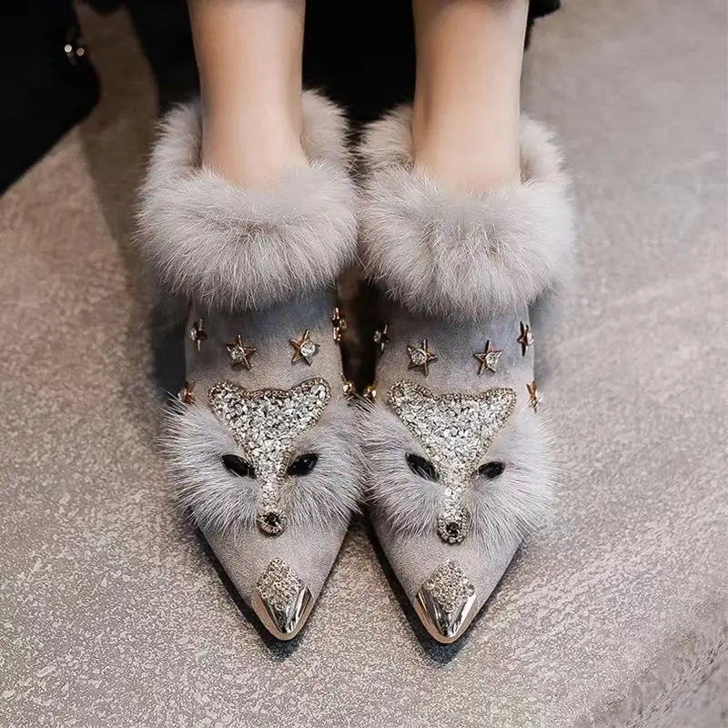 

Autumn and Winter New Mid-help Fashion Boots Pointed Solid Color Fashion Boots Women