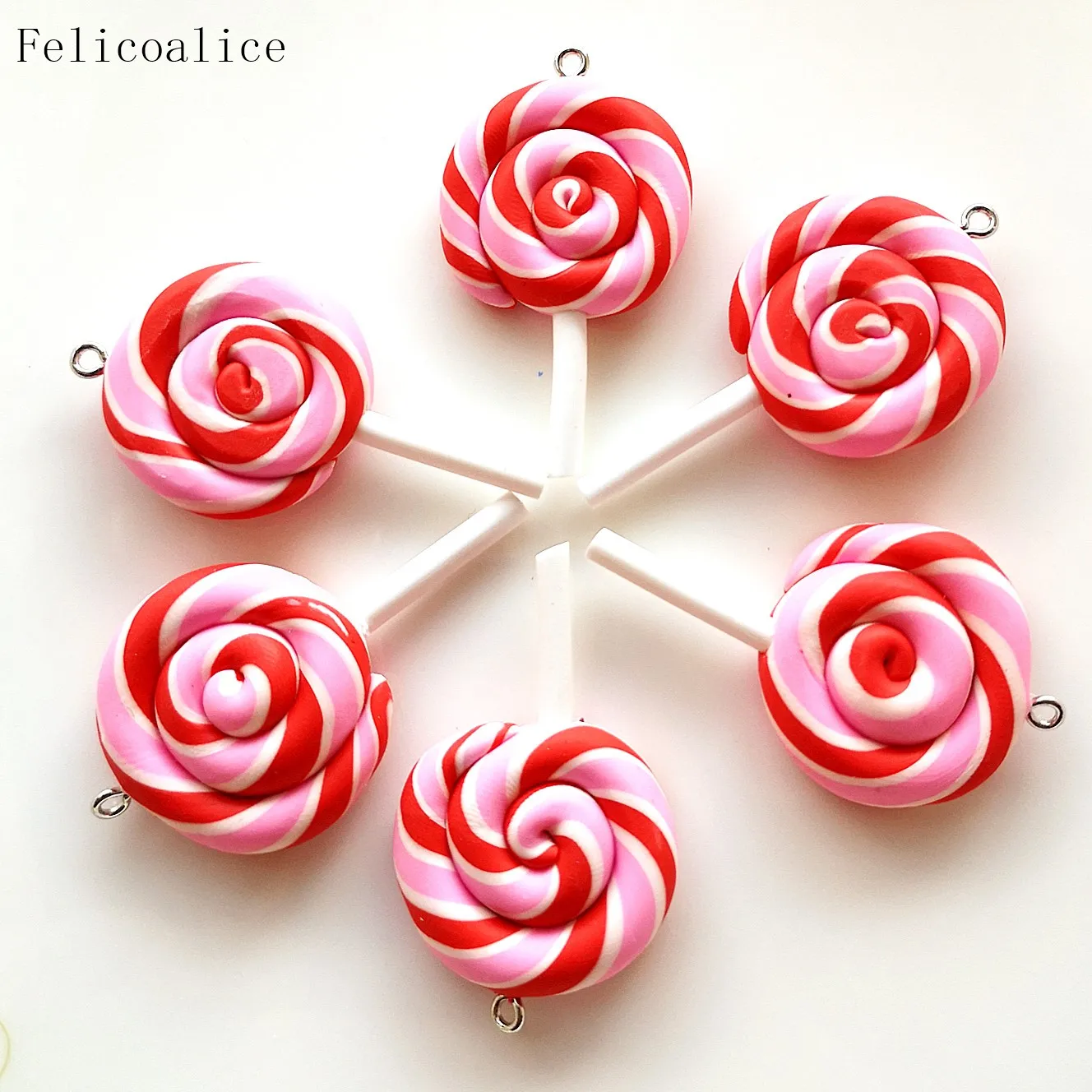 1/2PCS Große Simulieren Ton Lolipop Nette Plastilin Süßigkeiten Flache Rückseite für Kinder DIY Telefon Dekoration Schreibtisch Dekoration fee Garten – Detail 9